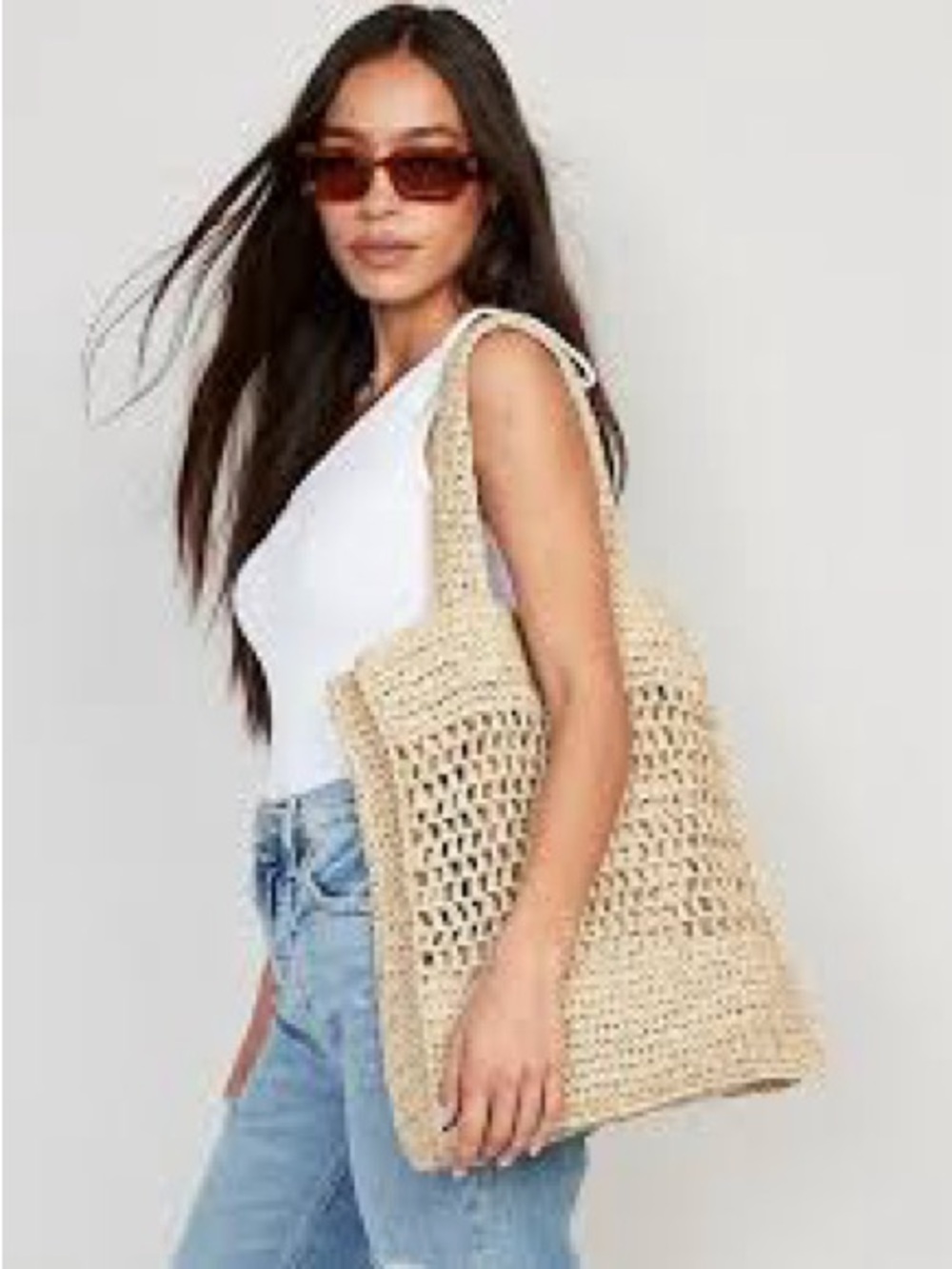 Straw-Paper Crochet Tote Bag for Women NWT